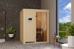 KARIBU Norin Sauna, Naturbelassen, Fichte, 151 X 151 X 198 Cm, Fronteinstieg, Mit Bronzierter Tür, SET Mit Ofen 4,5 KW Ext. Strg. Easy -Kettler Verkaufs-Shop 30908 2 02.jpg