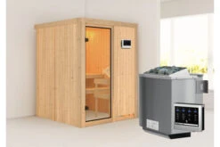 KARIBU Norin Sauna, Naturbelassen, Fichte, 151 X 151 X 198 Cm, Fronteinstieg, Mit Bronzierter Tür, SET Mit Ofen 4,5 KW Bio Ext. Strg. -Kettler Verkaufs-Shop 30908 3 02.jpg