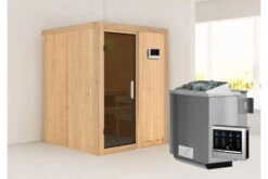 KARIBU Norin Sauna, Naturbelassen, Fichte, 151 X 151 X 198 Cm, Fronteinstieg, Mit Graphitfarbener Tür, SET Mit Ofen 4,5 KW Bio Ext. Strg. -Kettler Verkaufs-Shop 30909 3 02.jpg