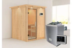 KARIBU Norin Sauna, Naturbelassen, Fichte, 165 X 165 X 202 Cm, Fronteinstieg, Mit Klarglastür Und Kranz, SET Mit Ofen 4,5 KW Ext. Strg. Easy -Kettler Verkaufs-Shop 30910 5 02.jpg