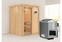 KARIBU Norin Sauna, Naturbelassen, Fichte, 165 X 165 X 202 Cm, Fronteinstieg, Mit Klarglastür Und Kranz, SET Mit Ofen 4,5 KW Bio Ext. Strg. -Kettler Verkaufs-Shop 30910 6 02.jpg