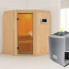 KARIBU Larin Sauna, Naturbelassen, Fichte, 151 X 151 X 198 Cm, Eckeinstieg,mit Bronzierter Tür,SET Mit Ofen 4,5 KW Ext. Strg. Easy -Kettler Verkaufs-Shop 30912 2 01.jpg