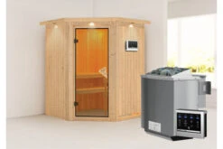 KARIBU Larin Sauna, Naturbelassen, Fichte, 165 X 165 X 202 Cm, Eckeinstieg, Mit Bronzierter Tür Und Kranz, SET Mit Ofen 4,5 KW Bio Ext. Strg. -Kettler Verkaufs-Shop 30912 6 02.jpg