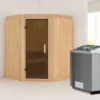 KARIBU Larin Sauna, Naturbelassen, Fichte, 151 X 151 X 198 Cm, Eckeinstieg, Mit Graphitfarbener Tür, SET Mit Ofen 4,5 KW Integr. Str. -Kettler Verkaufs-Shop 30913 1 01.jpg