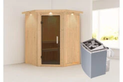 KARIBU Larin Sauna, Naturbelassen, Fichte, 165 X 165 X 202 Cm, Eckeinstieg,mit Graphitfarbener Tür Und Kranz, SET Mit Ofen 4,5 KW Integr. Str. -Kettler Verkaufs-Shop 30913 4 02.jpg
