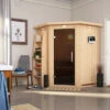 KARIBU Larin Sauna, Naturbelassen, Fichte, 165 X 165 X 202 Cm, Eckeinstieg, Mit Graphitfarbener Tür Und Kranz, SET Mit Ofen 4,5 KW Bio Ext. Strg. -Kettler Verkaufs-Shop 30913 6 01.jpg