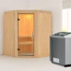 KARIBU Larin Sauna, Naturbelassen, Fichte, 151 X 151 X 198 Cm, Eckeinstieg, Mit Klarglastür, SET Mit Ofen 4,5 KW Integr. Str. -Kettler Verkaufs-Shop 30914 1 01.jpg