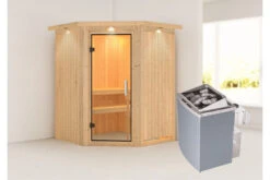 KARIBU Larin Sauna, Naturbelassen, Fichte, 165 X 165 X 202 Cm, Eckeinstieg,mit Klarglastür Und Kranz, SET Mit Ofen 4,5 KW Integr. Str. -Kettler Verkaufs-Shop 30914 4 02.jpg