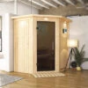 KARIBU Taurin Sauna, Naturbelassen, Fichte, 184 X 165 X 202 Cm, Eckeinstieg,mit Graphitfarbener Tür Und Kranz, SET Mit Ofen 4,5 KW Bio Ext. Strg. -Kettler Verkaufs-Shop 30917 6 01.jpg