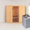 KARIBU Taurin Sauna, Naturbelassen, Fichte, 170 X 151 X 198 Cm, Eckeinstieg, Mit Klarglastür, SET Mit Ofen 4,5 KW Integr. Str. -Kettler Verkaufs-Shop 30918 1 01.jpg