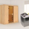 KARIBU Variado Sauna, Naturbelassen, Fichte, 196 X 118 X 198 Cm, Fronteinstieg, Mit Bronzierter Tür, SET Mit Ofen 4,5 KW Integr. Str.