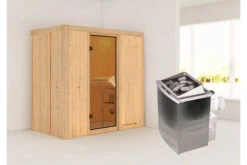 KARIBU Variado Sauna, Naturbelassen, Fichte, 196 X 118 X 198 Cm, Fronteinstieg, Mit Bronzierter Tür, SET Mit Ofen 4,5 KW Integr. Str.