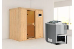 KARIBU Variado Sauna, Naturbelassen, Fichte, 196 X 118 X 198 Cm, Fronteinstieg, Mit Bronzierter Tür, SET Mit Ofen 4,5 KW Bio Ext. Strg.