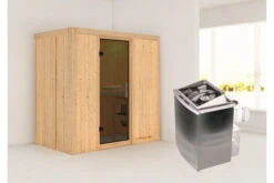 KARIBU Variado Sauna, Naturbelassen, Fichte, 196 X 118 X 198 Cm, Fronteinstieg,mit Graphitfarbener Tür, SET Mit Ofen 4,5 KW Integr. Str.