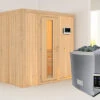 KARIBU Bodin Sauna, Naturbelassen, Fichte, 196 X 151 X 198 Cm, Fronteinstieg, Mit Energiespartür, SET Mit Ofen 4,5 KW Ext. Strg. Easy -Kettler Verkaufs-Shop 30924 2 01.jpg