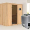 KARIBU Bodin Sauna, Naturbelassen, Fichte, 196 X 151 X 198 Cm, Fronteinstieg,mit Graphitfarbener Tür SETmit Ofen 4,5 KW Ext. Strg. Easy -Kettler Verkaufs-Shop 30926 2 01.jpg
