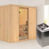 KARIBU Bodin Sauna, Naturbelassen, Fichte, 196 X 151 X 198 Cm, Fronteinstieg,mit Klarglastür SETmit Ofen 4,5 KW Integr. Str. -Kettler Verkaufs-Shop 30927 1 01.jpg