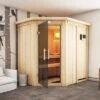KARIBU Carin Sauna, Naturbelassen, Fichte, 210 X 165 X 202 Cm, Eckeinstieg,mit Graphitfarbener Tür Und Kranz SETmit Ofen 4,5 KW Ext. Strg. Easy -Kettler Verkaufs-Shop 30930 5 01.jpg