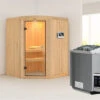 KARIBU Asmada Sauna, Naturbelassen, Fichte, 151 X 151 X 198 Cm, Eckeinstieg,SET Mit Ofen 4,5 KW Bio Ext. Strg. -Kettler Verkaufs-Shop 30934 3 01.jpg