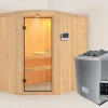 KARIBU Lavea Sauna, Naturbelassen, Fichte, 151 X 196 X 198 Cm, Eckeinstieg,mit Rundbogenelement SET Mit Ofen 4,5 KW Ext. Strg. Easy -Kettler Verkaufs-Shop 30935 2 01.jpg