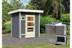KARIBU Jorgen Saunahaus, Terragrau, Fichte, 196 X 146 X 190 Cm, Fronteinstieg, Mit Moderner Tür SET Mit Ofen 9 KW Bio Ext. Stgr. Modern -Kettler Verkaufs-Shop 30936 3 03.jpg