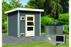 KARIBU Norge Saunahaus, Terragrau, Fichte, 231 X 196 X 190 Cm, Fronteinstieg, Mit Moderner Tür SETmit Ofen 9 KW Ext. Strg. -Kettler Verkaufs-Shop 30937 2 02.jpg