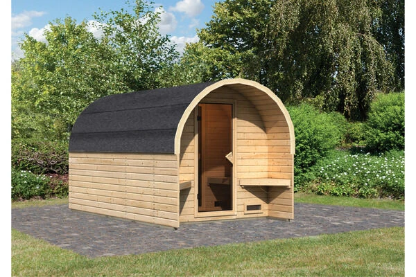 KARIBU Fasshaus 3 Saunahaus, Naturbelassen, Fichte, 219 X 385 X 218,5 Cm, Fronteinstieg, SET 4 KARIBU Fasshaus 3 Saunahaus, Naturbelassen, Fichte, 219 X 385 X 218,5 Cm, Fronteinstieg, SET – Bild 2