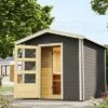 KARIBU Bosse 1 Saunahaus, Terragrau, Fichte, 231x273x235 Cm, Mit Vorraum, Fronteinstieg Und 9 KW Ofen