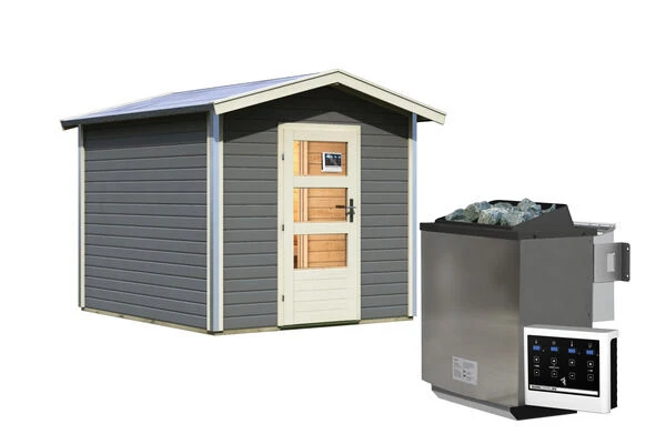KARIBU Bosse 1 Saunahaus, Terragrau, Fichte, 231x273x235 Cm, Mit Vorraum, Fronteinstieg Und 9 KW Bio-Ofen 5 KARIBU Bosse 1 Saunahaus, Terragrau, Fichte, 231x273x235 Cm, Mit Vorraum, Fronteinstieg Und 9 KW Bio-Ofen – Bild 3
