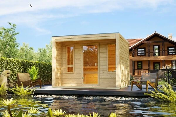 KARIBU Eldor Saunahaus, Naturbelassen, Fichte, 276x276x210 Cm, Mit Bronzierter Tür, Terrasse Und 9 KW Bio-Ofen 3 KARIBU Eldor Saunahaus, Naturbelassen, Fichte, 276x276x210 Cm, Mit Bronzierter Tür, Terrasse Und 9 KW Bio-Ofen