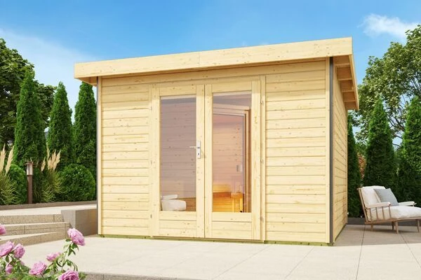 KARIBU Mainburg 1 Saunahaus, Naturbelassen, Fichte, 309x309x229 Cm, SET A Mit Doppelflügeltür Und Vorraum 3 KARIBU Mainburg 1 Saunahaus, Naturbelassen, Fichte, 309x309x229 Cm, SET A Mit Doppelflügeltür Und Vorraum