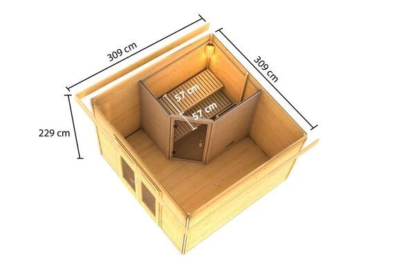 KARIBU Mainburg 1 Saunahaus, Naturbelassen, Fichte, 309x309x229 Cm, SET A Mit Doppelflügeltür Und Vorraum 7 KARIBU Mainburg 1 Saunahaus, Naturbelassen, Fichte, 309x309x229 Cm, SET A Mit Doppelflügeltür Und Vorraum – Bild 5