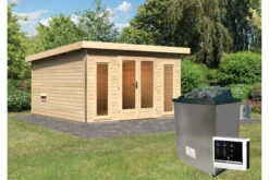 KARIBU Mainburg 3 Saunahaus, Naturbelassen, Fichte, 369x369x229 Cm, SET A Mit Doppelflügeltür, Vorraum Und 9 KW Ofen -Kettler Verkaufs-Shop 31321 2 02.jpg