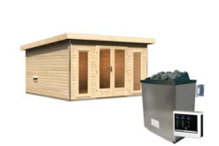 KARIBU Mainburg 3 Saunahaus, Naturbelassen, Fichte, 369x369x229 Cm, SET A Mit Doppelflügeltür, Vorraum Und 9 KW Ofen -Kettler Verkaufs-Shop 31321 2 03.jpg