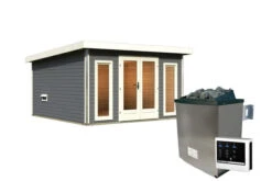 KARIBU Mainburg 3 Saunahaus, Terragrau, Fichte, 369x369x229 Cm, SET A Mit Doppelflügeltür, Vorraum Und 9 KW Ofen -Kettler Verkaufs-Shop 31321 5 03.jpg