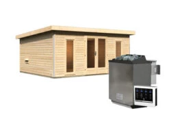 KARIBU Mainburg 4 Saunahaus, Naturbelassen, Fichte, 490x368x229 Cm, SET A Mit Doppelflügeltür, Vorraum Und 9 KW Bio-Ofen -Kettler Verkaufs-Shop 31323 3 02.jpg