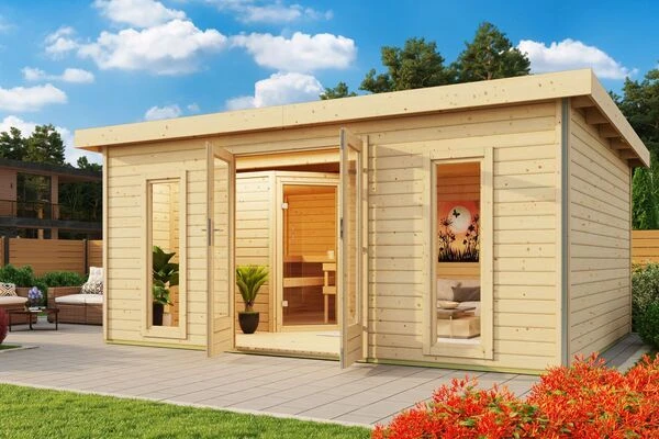 KARIBU Mainburg 4 Saunahaus, Naturbelassen, Fichte, 490x368x229 Cm, SET B Mit Doppelflügeltür, Vorraum Und 9 KW Ofen 3 KARIBU Mainburg 4 Saunahaus, Naturbelassen, Fichte, 490x368x229 Cm, SET B Mit Doppelflügeltür, Vorraum Und 9 KW Ofen