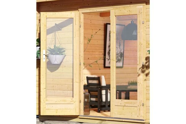 KARIBU Mainburg 4 Saunahaus, Naturbelassen, Fichte, 490x368x229 Cm, SET B Mit Doppelflügeltür, Vorraum Und 9 KW Ofen 5 KARIBU Mainburg 4 Saunahaus, Naturbelassen, Fichte, 490x368x229 Cm, SET B Mit Doppelflügeltür, Vorraum Und 9 KW Ofen – Bild 3