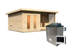 KARIBU Mainburg 5 Saunahaus, Naturbelassen, Fichte, 508x368x253 Cm, SET A Mit Doppelflügeltür, Terrasse Und 9 KW Ofen -Kettler Verkaufs-Shop 31325 2 03.jpg