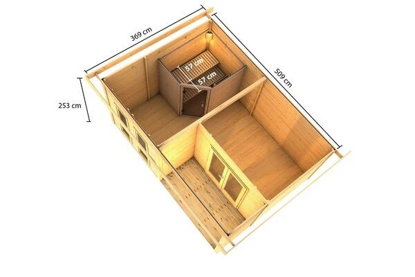 KARIBU Mainburg 5 Saunahaus, Terragrau, Fichte, 508x368x253 Cm, SET A Mit Doppelflügeltür, Terrasse Und 9 KW Bio-Ofen 7 KARIBU Mainburg 5 Saunahaus, Terragrau, Fichte, 508x368x253 Cm, SET A Mit Doppelflügeltür, Terrasse Und 9 KW Bio-Ofen – Bild 5