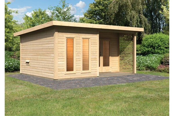 KARIBU Mainburg 5 Saunahaus, Naturbelassen, Fichte, 508x368x253 Cm, SET B Mit Doppelflügeltür Und Terrasse 4 KARIBU Mainburg 5 Saunahaus, Naturbelassen, Fichte, 508x368x253 Cm, SET B Mit Doppelflügeltür Und Terrasse – Bild 2