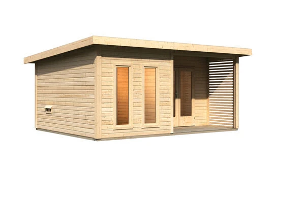 KARIBU Mainburg 5 Saunahaus, Naturbelassen, Fichte, 508x368x253 Cm, SET B Mit Doppelflügeltür Und Terrasse 5 KARIBU Mainburg 5 Saunahaus, Naturbelassen, Fichte, 508x368x253 Cm, SET B Mit Doppelflügeltür Und Terrasse – Bild 3