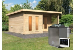 KARIBU Mainburg 5 Saunahaus, Naturbelassen, Fichte, 508x368x253 Cm, SET B Mit Doppelflügeltür, Terrasse Und 9 KW Bio-Ofen -Kettler Verkaufs-Shop 31326 3 02.jpg