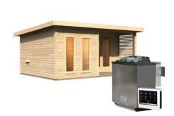 KARIBU Mainburg 5 Saunahaus, Naturbelassen, Fichte, 508x368x253 Cm, SET B Mit Doppelflügeltür, Terrasse Und 9 KW Bio-Ofen -Kettler Verkaufs-Shop 31326 3 03.jpg