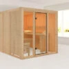 KARIBU Askja Sauna, Naturbelassen, Fichte, 216x234x198 Cm, Mit Fronteinstieg Und Ganzglastür