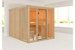 KARIBU Askja Sauna, Naturbelassen, Fichte, 216x234x198 Cm, Mit Fronteinstieg Und Ganzglastür