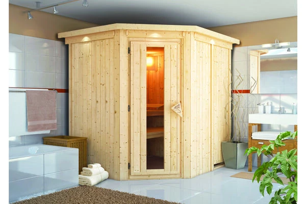 KARIBU Lobin Energiespar-Sauna, Naturbelassen, Fichte, 210x184x202 Cm, Mit Kranz Und 3,6 KW Ofen Integr. Steuerung 3 KARIBU Lobin Energiespar-Sauna, Naturbelassen, Fichte, 210x184x202 Cm, Mit Kranz Und 3,6 KW Ofen Integr. Steuerung