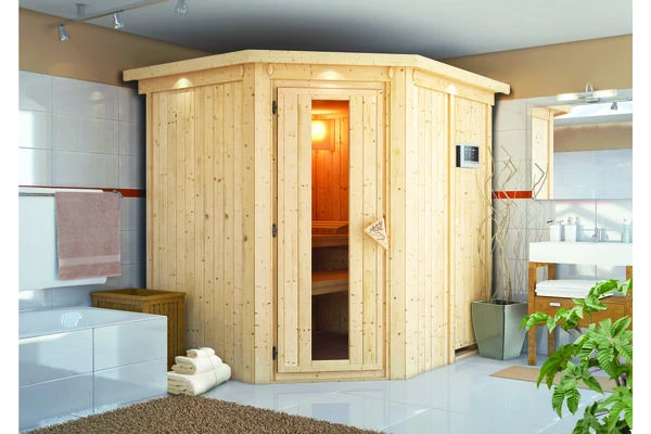 KARIBU Lobin Energiespar-Sauna, Naturbelassen, Fichte, 210x184x202 Cm, Mit Kranz Und 3,6 KW Ofen Ext. Steuerung Modern 3 KARIBU Lobin Energiespar-Sauna, Naturbelassen, Fichte, 210x184x202 Cm, Mit Kranz Und 3,6 KW Ofen Ext. Steuerung Modern