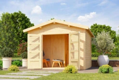 KARIBU Anton Saunahaus, Naturbelassen, Fichte, 304x304x250 Cm, Mit 9 KW Ofen Ext. Steuerung