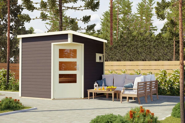 KARIBU Pelle Saunahaus, Terragrau, Fichte, 231x231x227 Cm, Mit 9 KW Ofen Ext. Steuerung 3 KARIBU Pelle Saunahaus, Terragrau, Fichte, 231x231x227 Cm, Mit 9 KW Ofen Ext. Steuerung